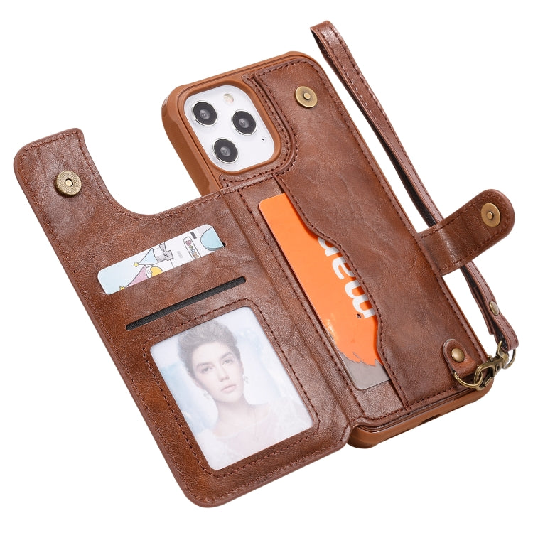 For iPhone 12 Pro Max Shockproof Horizontal Flip Protective Case with Holder & Card Slots & Wallet & Photo Frame & Short Lanyard