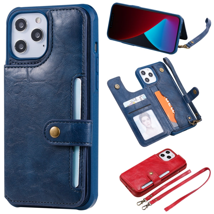 For iPhone 12 Pro Max Shockproof Horizontal Flip Protective Case with Holder & Card Slots & Wallet & Photo Frame & Short Lanyard