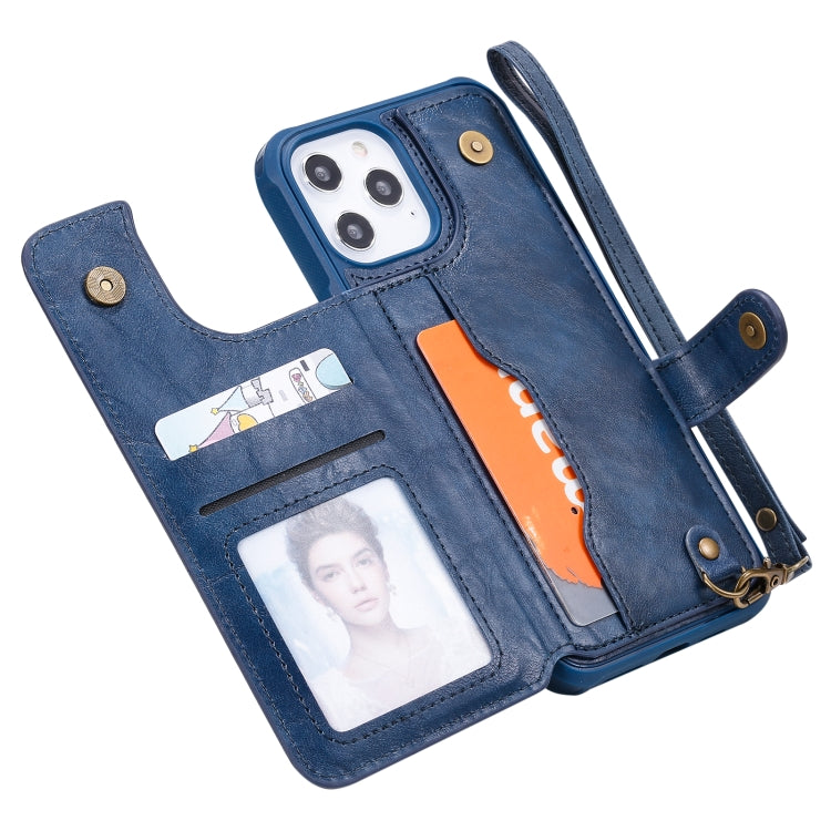 For iPhone 12 Pro Max Shockproof Horizontal Flip Protective Case with Holder & Card Slots & Wallet & Photo Frame & Short Lanyard