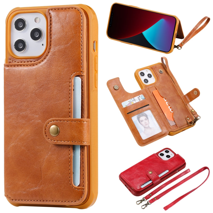 For iPhone 12 Pro Max Shockproof Horizontal Flip Protective Case with Holder & Card Slots & Wallet & Photo Frame & Short Lanyard