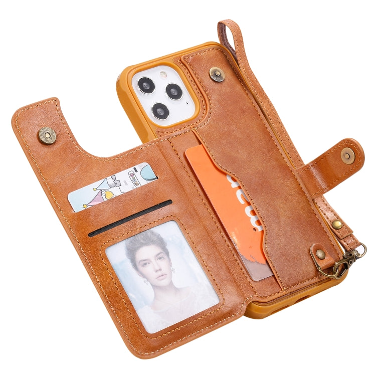 For iPhone 12 Pro Max Shockproof Horizontal Flip Protective Case with Holder & Card Slots & Wallet & Photo Frame & Short Lanyard
