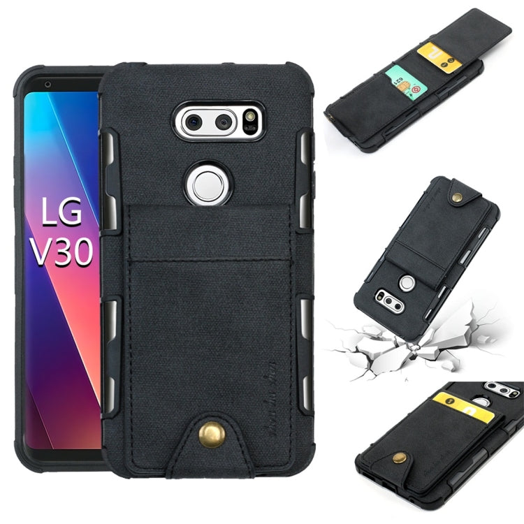 For LG V30 Cloth Texture + TPU Shockproof Protective Case with Vertical Flip Card Slots