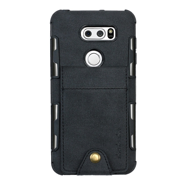 For LG V30 Cloth Texture + TPU Shockproof Protective Case with Vertical Flip Card Slots