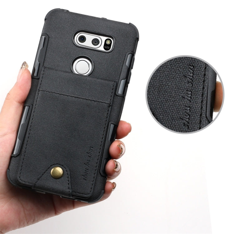 For LG V30 Cloth Texture + TPU Shockproof Protective Case with Vertical Flip Card Slots