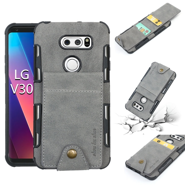 For LG V30 Cloth Texture + TPU Shockproof Protective Case with Vertical Flip Card Slots