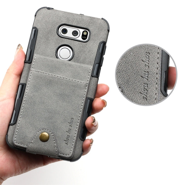 For LG V30 Cloth Texture + TPU Shockproof Protective Case with Vertical Flip Card Slots