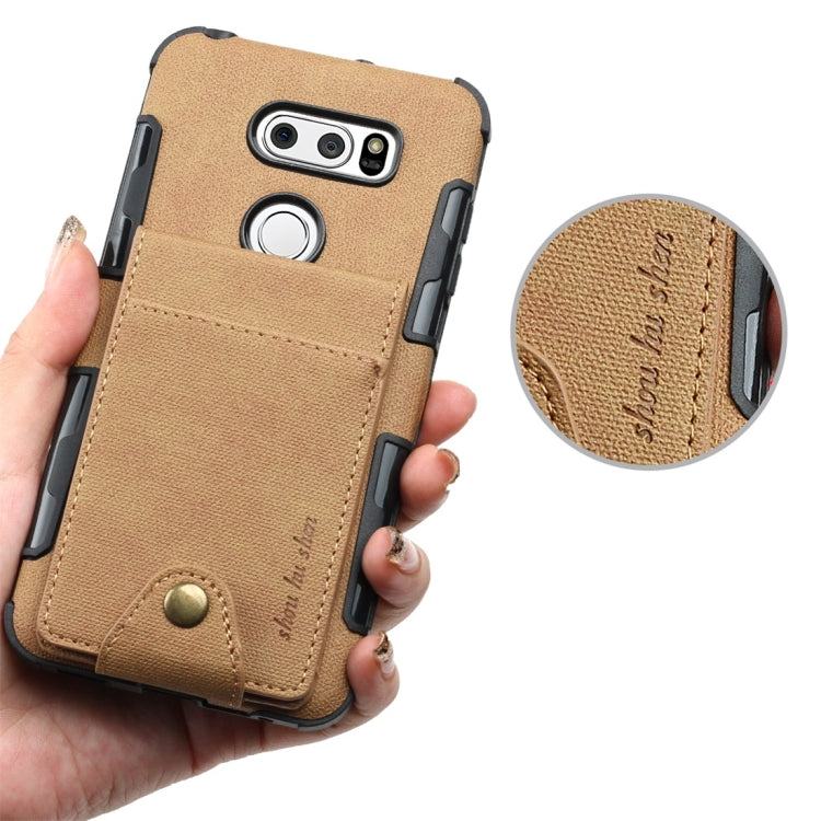 For LG V30 Cloth Texture + TPU Shockproof Protective Case with Vertical Flip Card Slots
