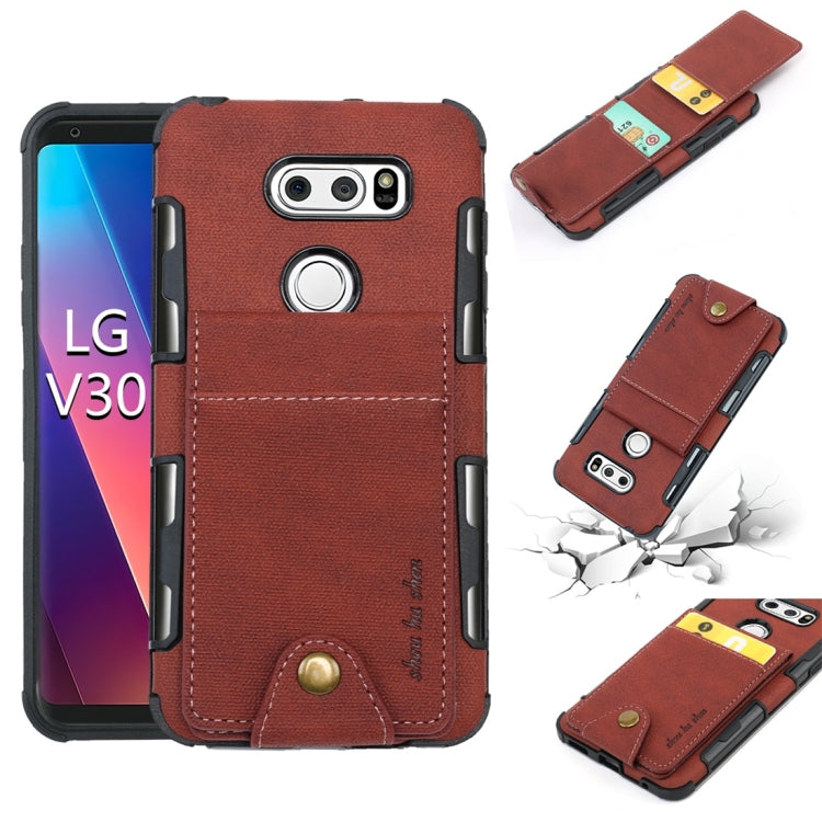 For LG V30 Cloth Texture + TPU Shockproof Protective Case with Vertical Flip Card Slots