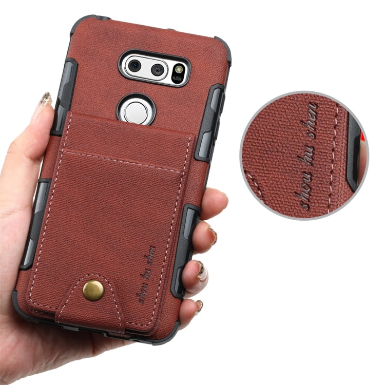 For LG V30 Cloth Texture + TPU Shockproof Protective Case with Vertical Flip Card Slots
