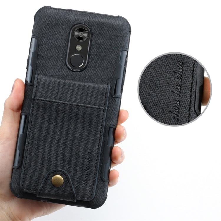 For LG Q Stylo 4 Cloth Texture + TPU Shockproof Protective Case with Vertical Flip Card Slots