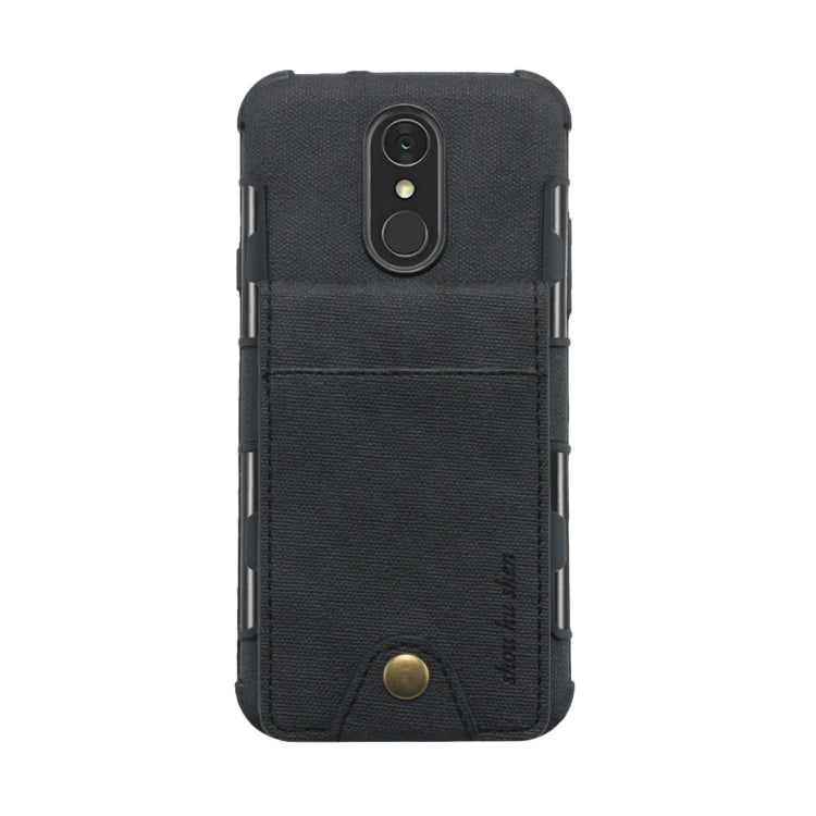 For LG Q7 Cloth Texture + TPU Shockproof Protective Case with Vertical Flip Card Slots