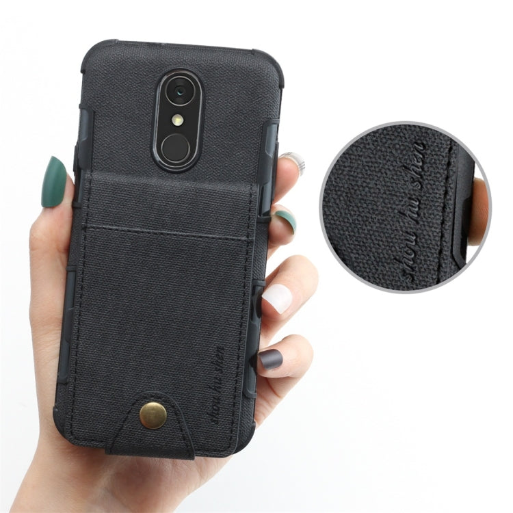 For LG Q7 Cloth Texture + TPU Shockproof Protective Case with Vertical Flip Card Slots