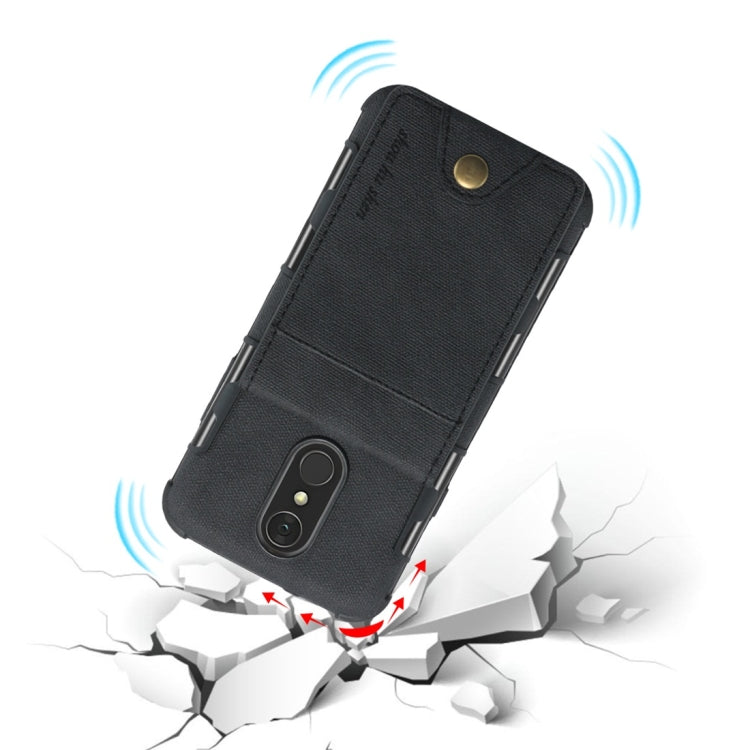 For LG Q7 Cloth Texture + TPU Shockproof Protective Case with Vertical Flip Card Slots