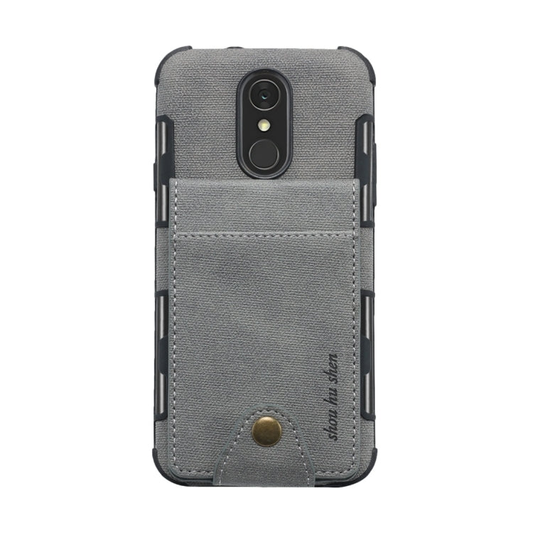 For LG Q7 Cloth Texture + TPU Shockproof Protective Case with Vertical Flip Card Slots