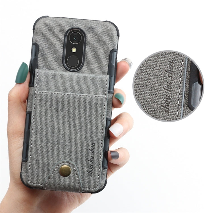 For LG Q7 Cloth Texture + TPU Shockproof Protective Case with Vertical Flip Card Slots