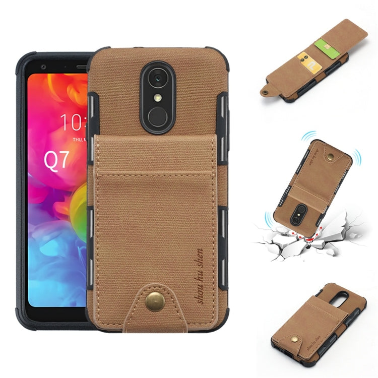 For LG Q7 Cloth Texture + TPU Shockproof Protective Case with Vertical Flip Card Slots