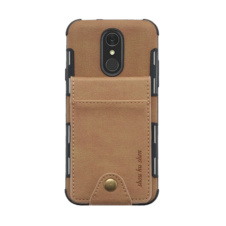 For LG Q7 Cloth Texture + TPU Shockproof Protective Case with Vertical Flip Card Slots