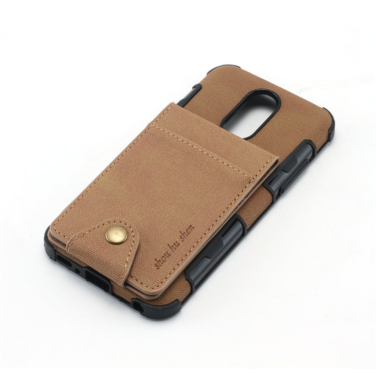 For LG Q7 Cloth Texture + TPU Shockproof Protective Case with Vertical Flip Card Slots