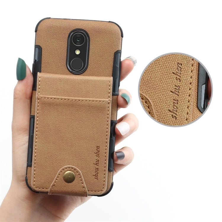 For LG Q7 Cloth Texture + TPU Shockproof Protective Case with Vertical Flip Card Slots