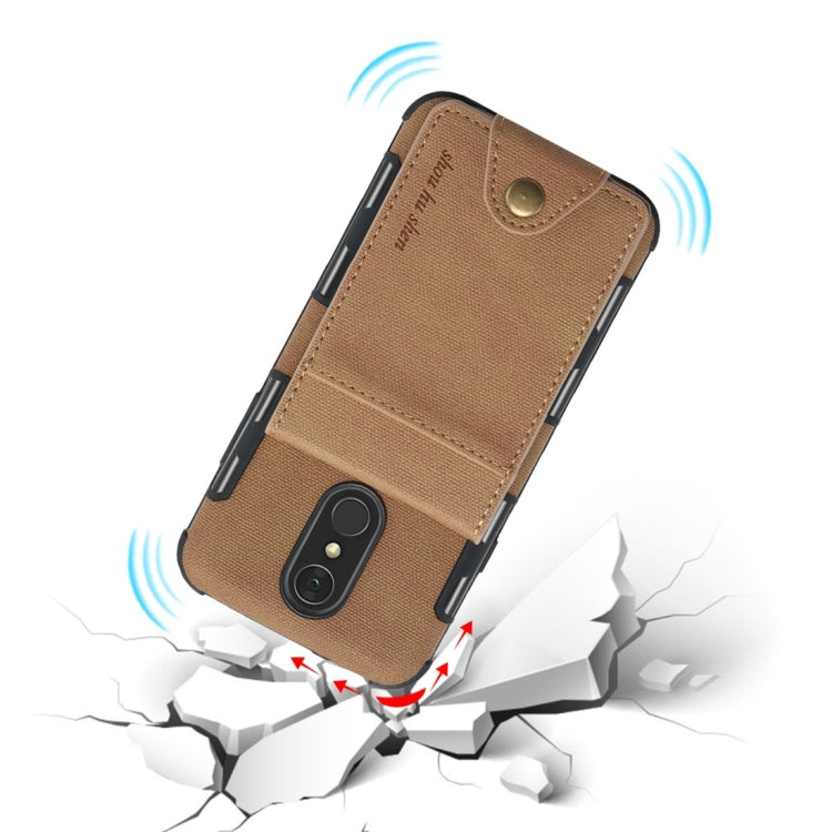 For LG Q7 Cloth Texture + TPU Shockproof Protective Case with Vertical Flip Card Slots