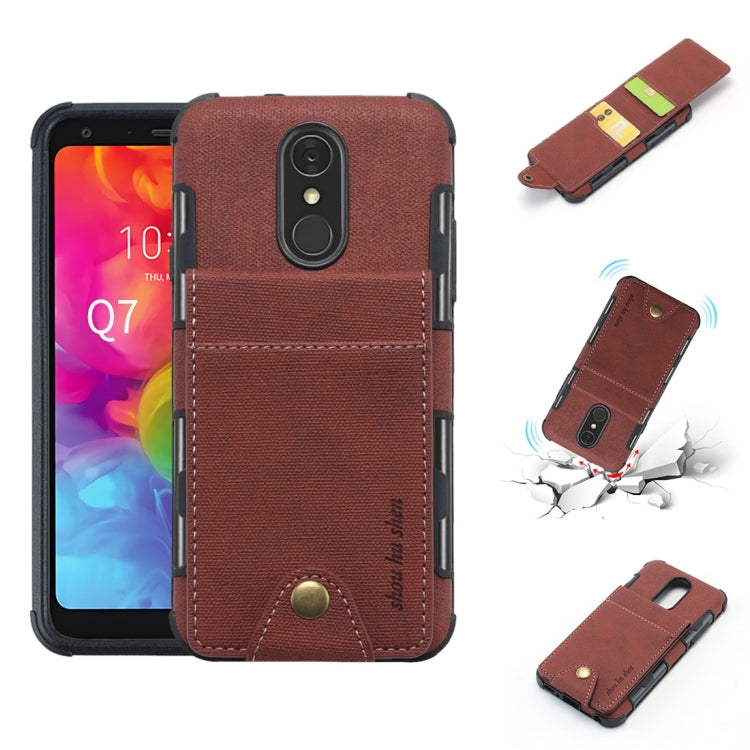 For LG Q7 Cloth Texture + TPU Shockproof Protective Case with Vertical Flip Card Slots