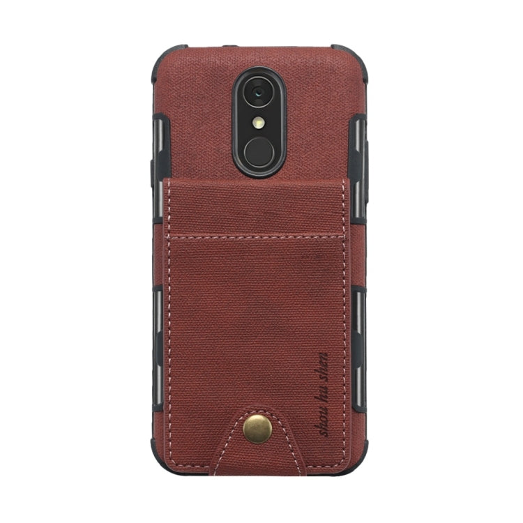 For LG Q7 Cloth Texture + TPU Shockproof Protective Case with Vertical Flip Card Slots
