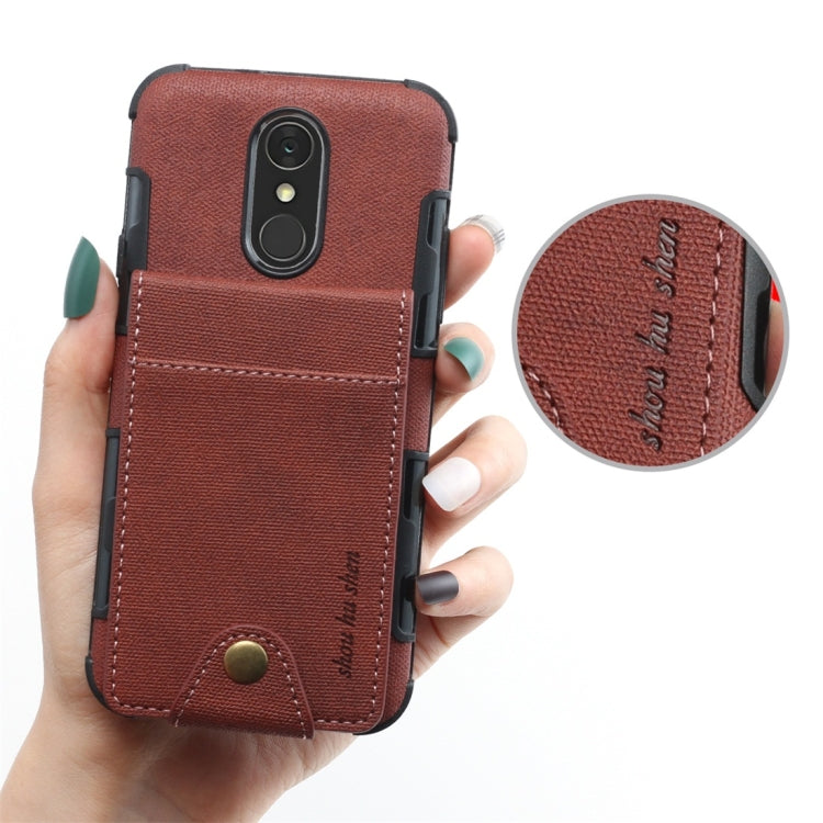 For LG Q7 Cloth Texture + TPU Shockproof Protective Case with Vertical Flip Card Slots