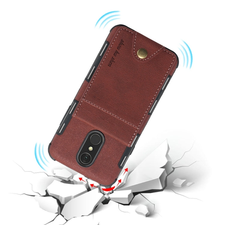 For LG Q7 Cloth Texture + TPU Shockproof Protective Case with Vertical Flip Card Slots