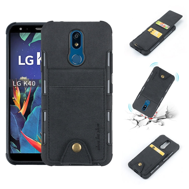 For LG K40 Cloth Texture + TPU Shockproof Protective Case with Vertical Flip Card Slots
