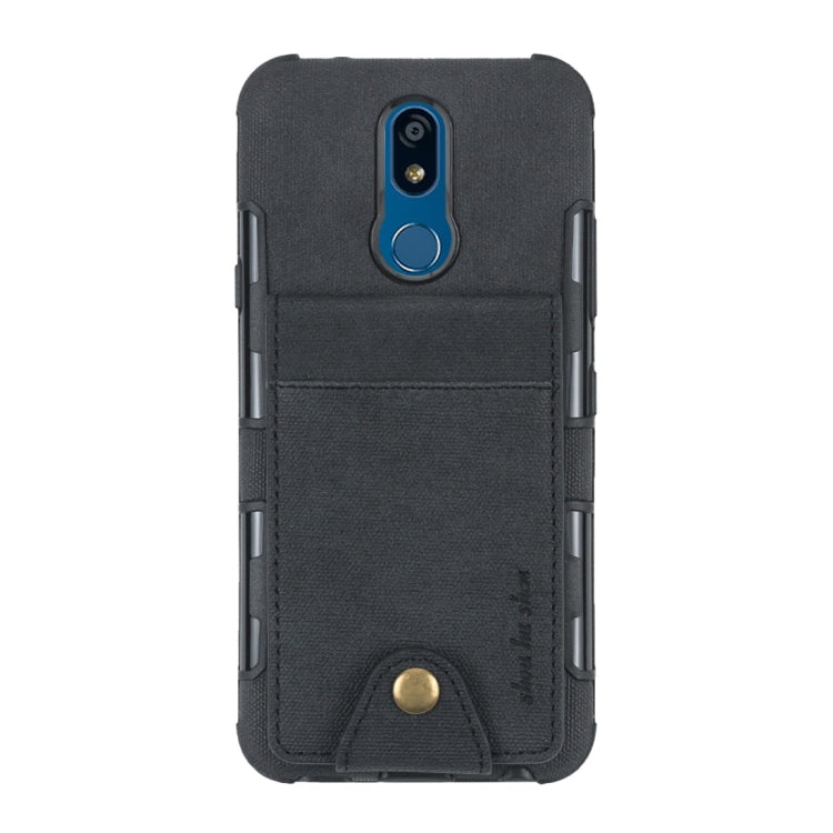 For LG K40 Cloth Texture + TPU Shockproof Protective Case with Vertical Flip Card Slots