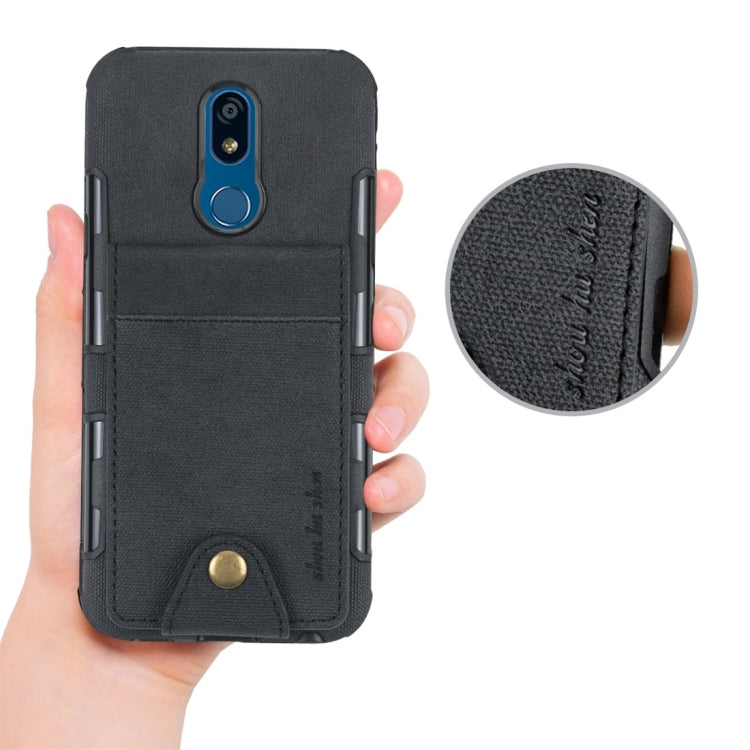 For LG K40 Cloth Texture + TPU Shockproof Protective Case with Vertical Flip Card Slots