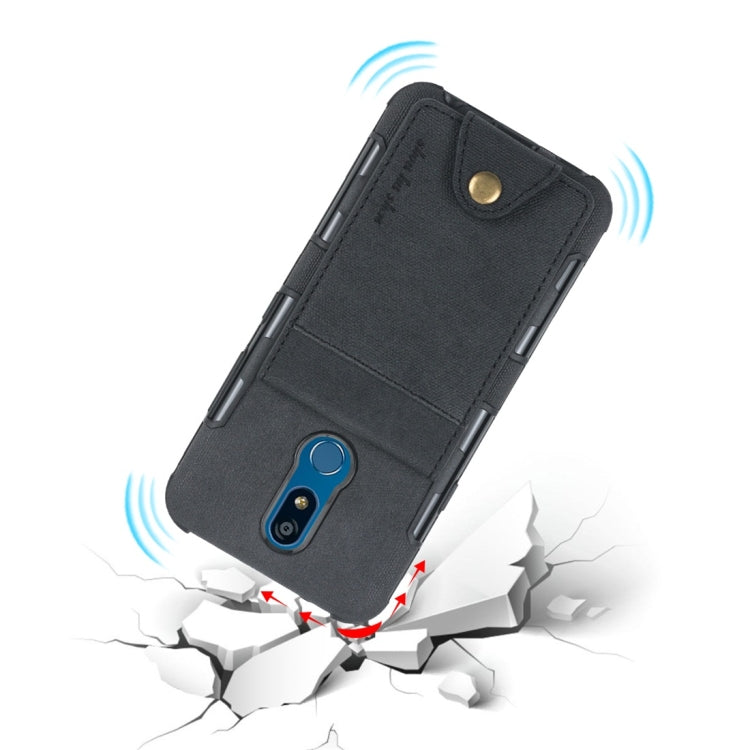 For LG K40 Cloth Texture + TPU Shockproof Protective Case with Vertical Flip Card Slots