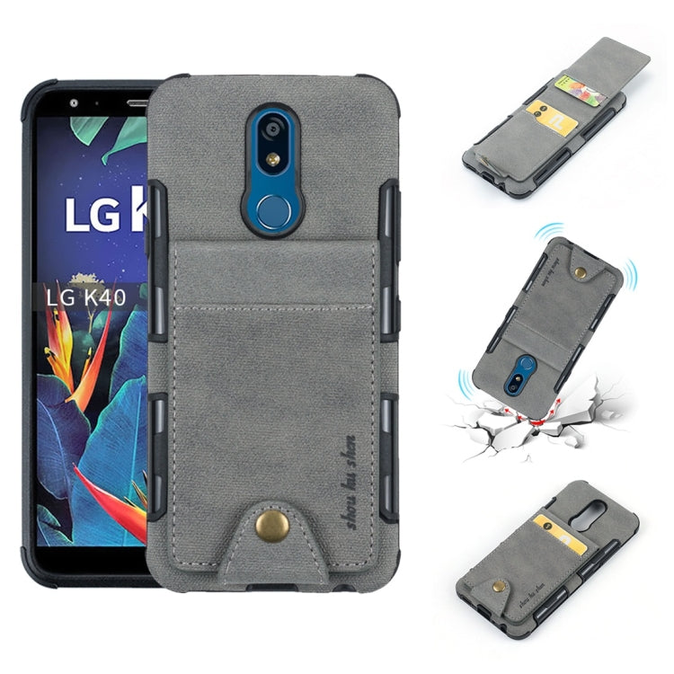 For LG K40 Cloth Texture + TPU Shockproof Protective Case with Vertical Flip Card Slots