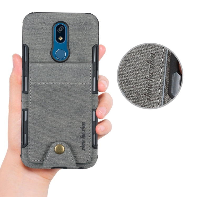 For LG K40 Cloth Texture + TPU Shockproof Protective Case with Vertical Flip Card Slots