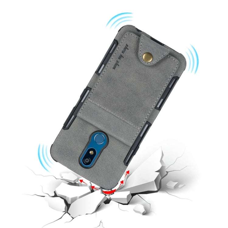 For LG K40 Cloth Texture + TPU Shockproof Protective Case with Vertical Flip Card Slots