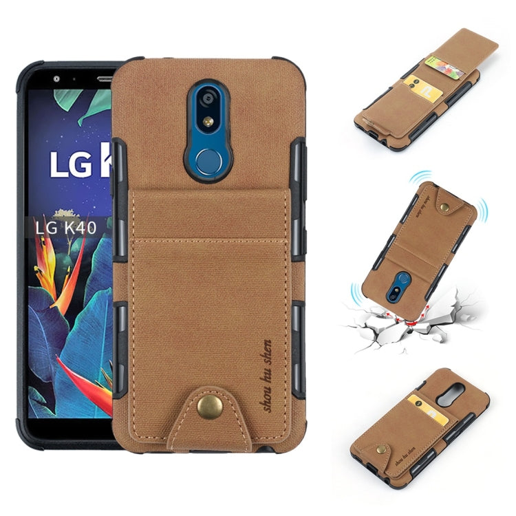 For LG K40 Cloth Texture + TPU Shockproof Protective Case with Vertical Flip Card Slots