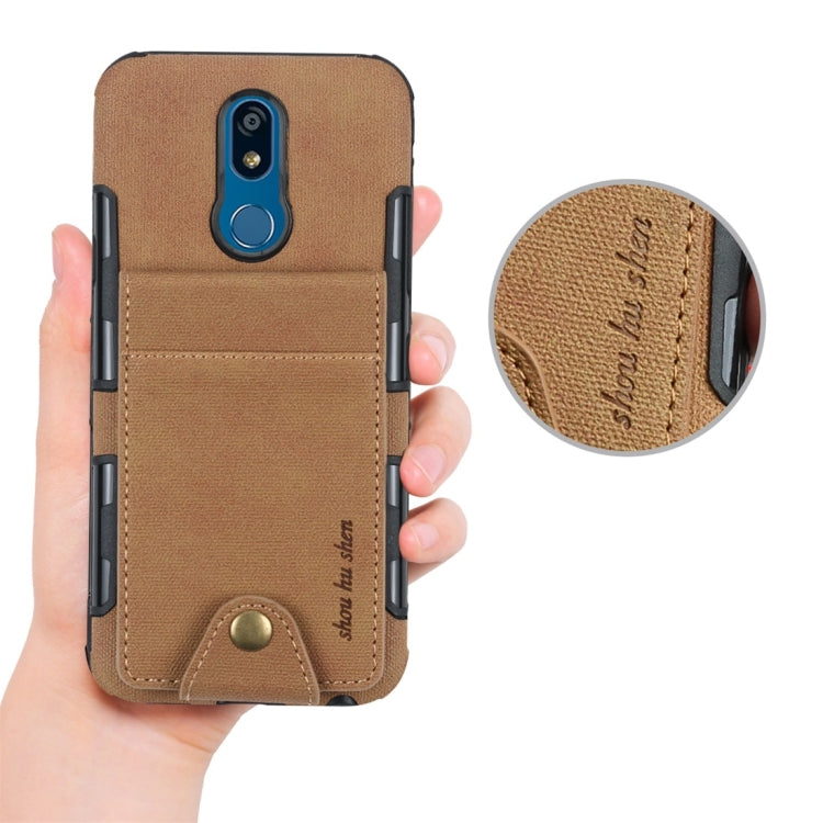 For LG K40 Cloth Texture + TPU Shockproof Protective Case with Vertical Flip Card Slots
