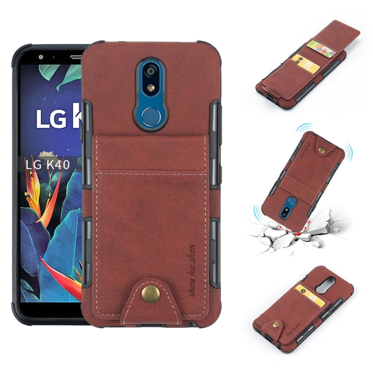 For LG K40 Cloth Texture + TPU Shockproof Protective Case with Vertical Flip Card Slots