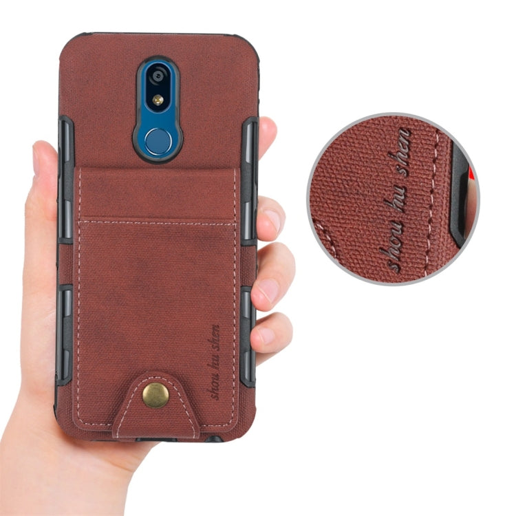 For LG K40 Cloth Texture + TPU Shockproof Protective Case with Vertical Flip Card Slots