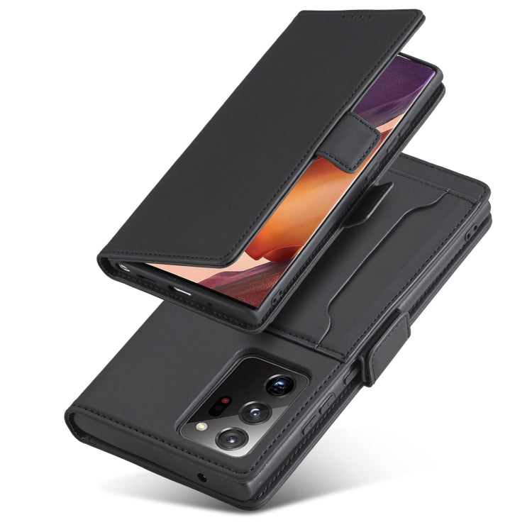 For Samsung Galaxy Note20 Ultra Strong Magnetism Liquid Feel Horizontal Flip Leather Case with Holder & Card Slots & Wallet
