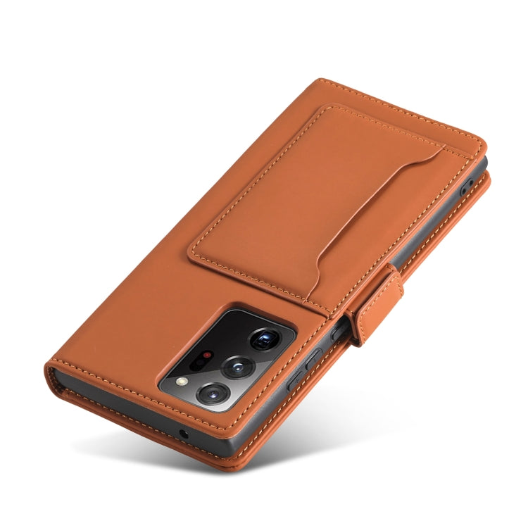 For Samsung Galaxy Note20 Ultra Strong Magnetism Liquid Feel Horizontal Flip Leather Case with Holder & Card Slots & Wallet
