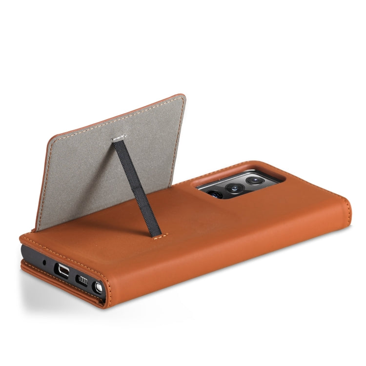 For Samsung Galaxy Note20 Ultra Strong Magnetism Liquid Feel Horizontal Flip Leather Case with Holder & Card Slots & Wallet