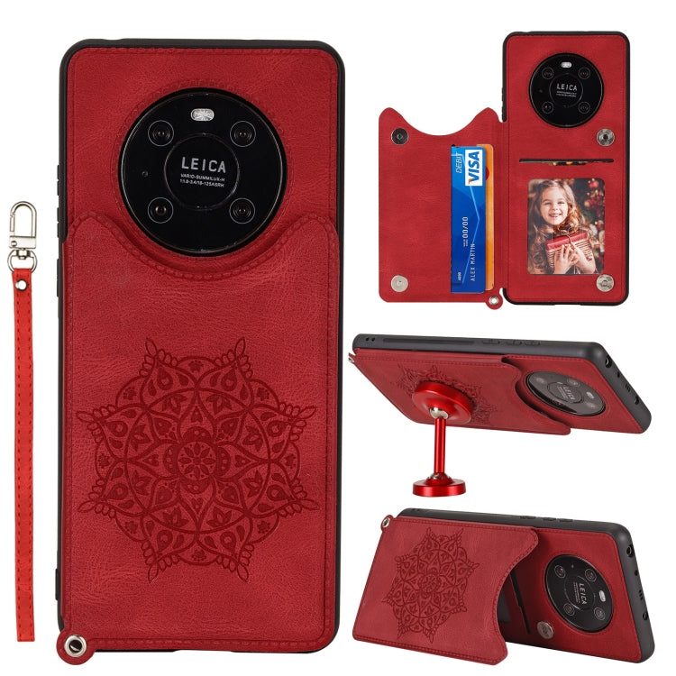For Huawei Mate 40 Mandala Embossed PU + TPU Case with Holder & Card Slots & Photo Frame & Strap