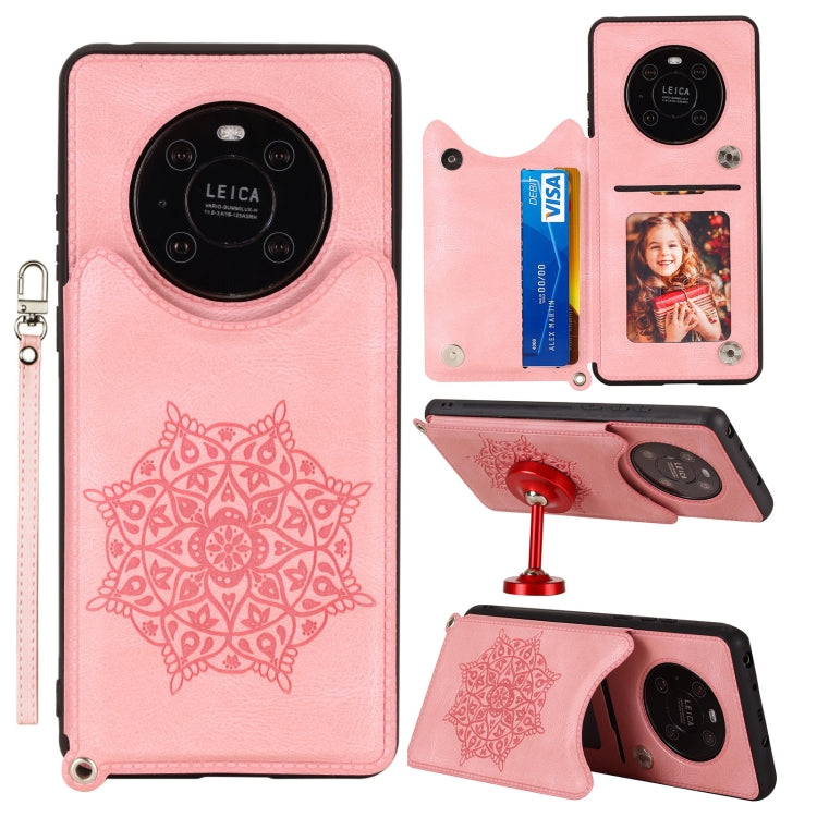 For Huawei Mate 40 Mandala Embossed PU + TPU Case with Holder & Card Slots & Photo Frame & Strap