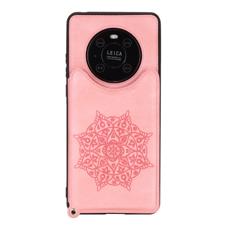 For Huawei Mate 40 Mandala Embossed PU + TPU Case with Holder & Card Slots & Photo Frame & Strap