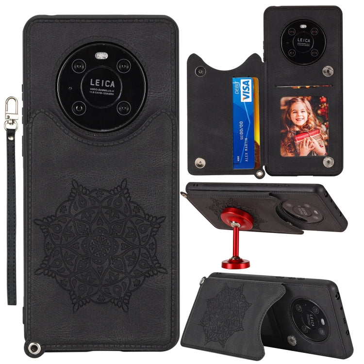 For Huawei Mate 40 Mandala Embossed PU + TPU Case with Holder & Card Slots & Photo Frame & Strap