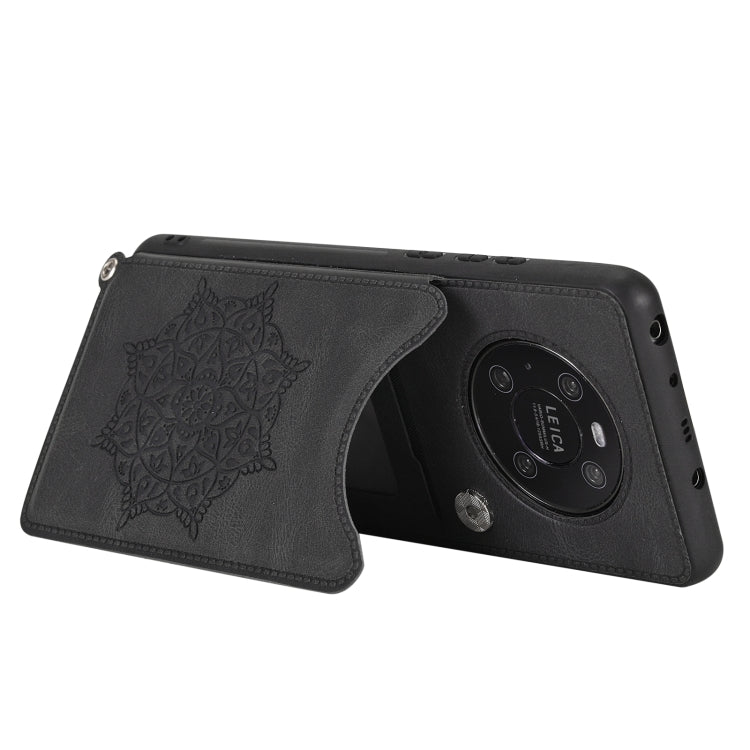 For Huawei Mate 40 Mandala Embossed PU + TPU Case with Holder & Card Slots & Photo Frame & Strap