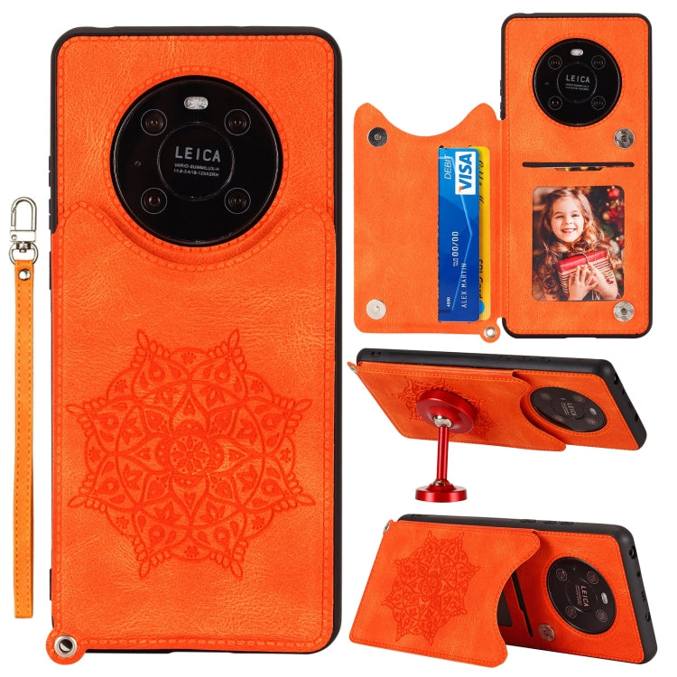 For Huawei Mate 40 Mandala Embossed PU + TPU Case with Holder & Card Slots & Photo Frame & Strap