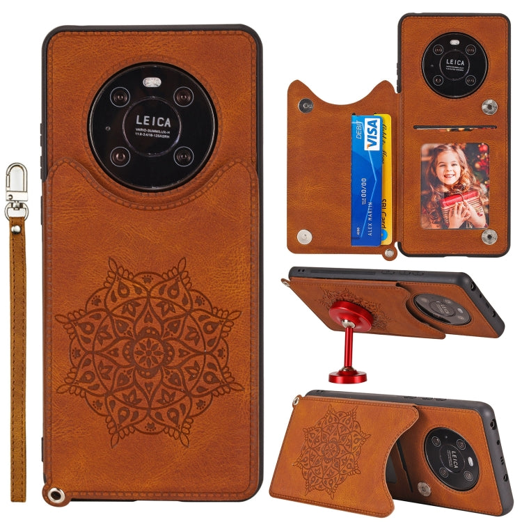 For Huawei Mate 40 Mandala Embossed PU + TPU Case with Holder & Card Slots & Photo Frame & Strap