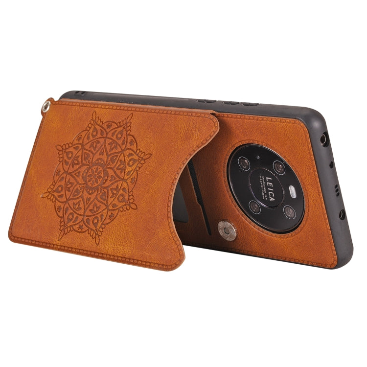 For Huawei Mate 40 Mandala Embossed PU + TPU Case with Holder & Card Slots & Photo Frame & Strap
